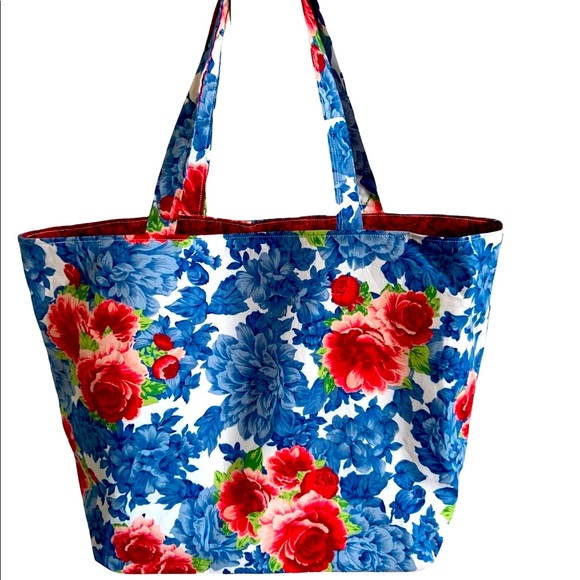 Hand Crafted Handbags - Hand Crafted Tote Bag Pioneer Woman Fabric Floral All Purpose 100% Cotton Purse